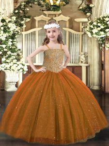 Floor Length Lace Up Little Girls Pageant Dress Wholesale Brown for Party and Quinceanera with Beading