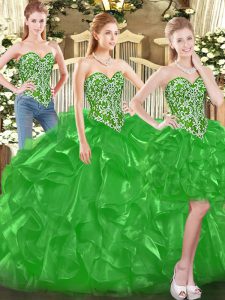 Adorable Green Sweetheart Lace Up Beading and Ruffles Quinceanera Dress Sleeveless