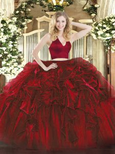 Amazing Organza Sleeveless Floor Length Quinceanera Dresses and Ruffles