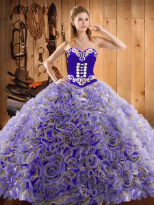 Most Popular Multi-color Lace Up Sweetheart Embroidery Quinceanera Gowns Satin and Fabric With Rolling Flowers Sleeveless Sweep Train