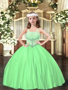 Latest Green Straps Neckline Beading Winning Pageant Gowns Sleeveless Lace Up