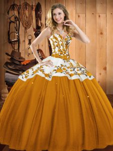 Fantastic Sweetheart Sleeveless Satin and Tulle Quinceanera Dresses Embroidery Lace Up