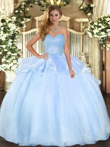 Traditional Organza Sweetheart Sleeveless Lace Up Beading and Ruffles Quinceanera Gowns in Light Blue