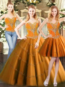 Orange Red Lace Up Quinceanera Dresses Beading Sleeveless Floor Length