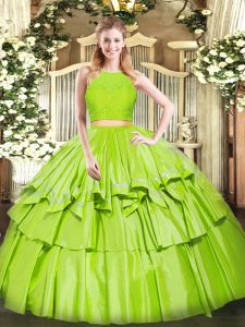 Enchanting Yellow Green Tulle Zipper Quinceanera Gown Sleeveless Floor Length Ruffled Layers