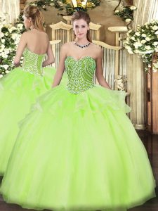 Floor Length Ball Gowns Sleeveless Yellow Green Sweet 16 Dresses Lace Up