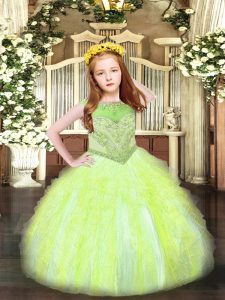 Beading and Ruffles Little Girls Pageant Gowns Yellow Green Zipper Sleeveless Floor Length