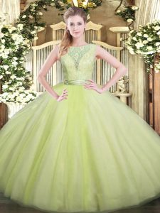 Spectacular Lace Sweet 16 Dress Yellow Green Backless Sleeveless Floor Length