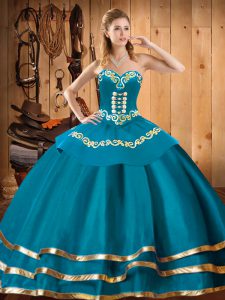 Chic Teal Sweetheart Neckline Embroidery Sweet 16 Dresses Sleeveless Lace Up