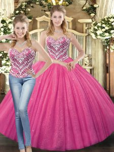 High Class Floor Length Ball Gowns Sleeveless Hot Pink Quinceanera Dresses Lace Up