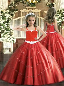 Floor Length Ball Gowns Sleeveless Red Kids Formal Wear Lace Up