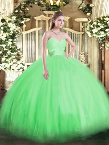 Floor Length Green Sweet 16 Dress Tulle Sleeveless Beading