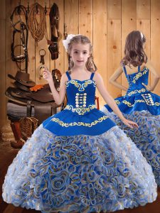 Floor Length Lace Up Glitz Pageant Dress Multi-color for Party and Sweet 16 and Quinceanera and Wedding Party with Embroidery and Ruffles