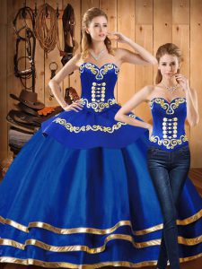 Spectacular Blue Sweetheart Neckline Embroidery Sweet 16 Dresses Long Sleeves Lace Up