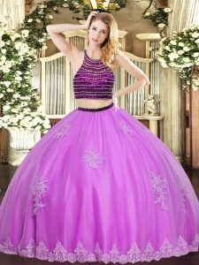 Perfect Floor Length Ball Gowns Sleeveless Lilac Quinceanera Gown Zipper