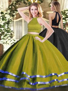 Low Price Halter Top Sleeveless Backless Quinceanera Gowns Olive Green Tulle