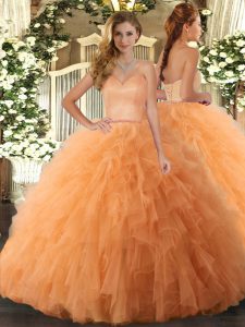 Floor Length Ball Gowns Sleeveless Orange Sweet 16 Dresses Lace Up