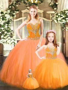 Modern Sweetheart Sleeveless Lace Up Ball Gown Prom Dress Orange Red Tulle