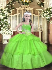 Floor Length Pageant Dress for Teens Organza Sleeveless Beading and Ruffled Layers