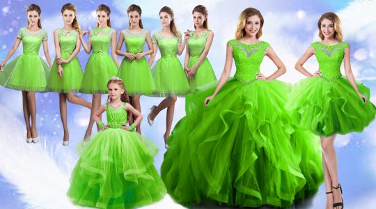 Lace Up Scoop Beading and Ruffles Sweet 16 Dresses Organza Sleeveless