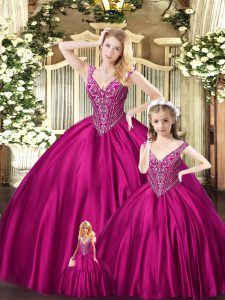 Pretty Red Ball Gowns Straps Sleeveless Organza Floor Length Lace Up Beading Sweet 16 Dresses