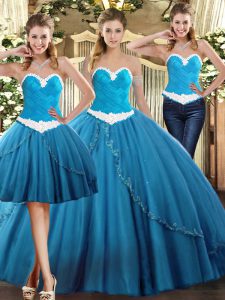 Beading Sweet 16 Dress Teal Lace Up Sleeveless Floor Length