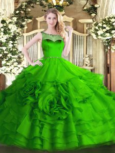 Best Selling Ball Gowns Organza Scoop Sleeveless Beading and Ruffled Layers Floor Length Zipper Sweet 16 Quinceanera Dress