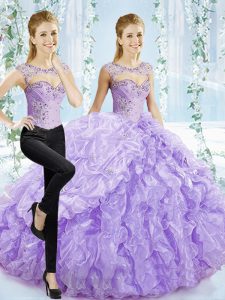 Ball Gowns Sleeveless Lavender Sweet 16 Dresses Brush Train Lace Up