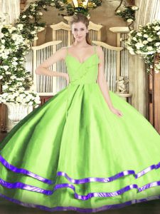 Custom Designed Sleeveless Organza Floor Length Zipper Sweet 16 Dresses in with Ruffled Layers