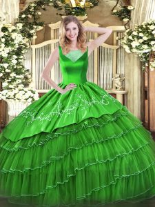 Organza Sleeveless Floor Length Quinceanera Gowns and Beading and Embroidery