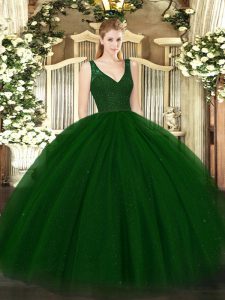 Perfect Dark Green Backless Quinceanera Gowns Beading and Lace Sleeveless Floor Length