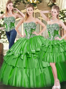 Pretty Sleeveless Lace Up Floor Length Beading and Ruffled Layers Sweet 16 Dresses