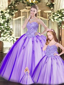 Smart Purple Ball Gowns Beading Sweet 16 Quinceanera Dress Lace Up Tulle Sleeveless Floor Length