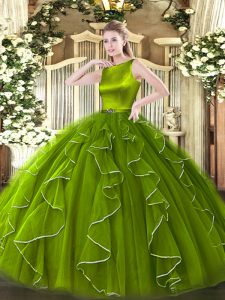 Organza Sleeveless Floor Length 15 Quinceanera Dress and Ruffles