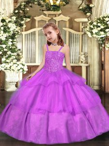 Organza Sleeveless Floor Length Girls Pageant Dresses and Beading and Ruffled Layers