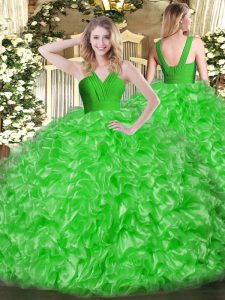 Beauteous Green Sleeveless Ruffles Floor Length Vestidos de Quinceanera