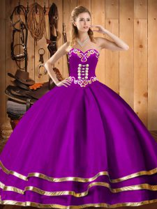 Sleeveless Organza Floor Length Lace Up Sweet 16 Dresses in Purple with Embroidery