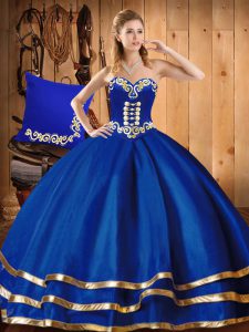 Blue Lace Up Sweetheart Embroidery Sweet 16 Quinceanera Dress Organza Sleeveless