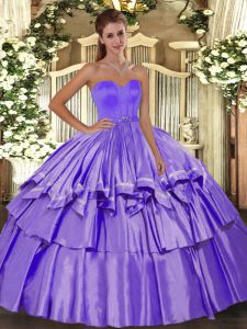 Sweetheart Sleeveless Lace Up Quinceanera Gowns Lavender Organza and Taffeta