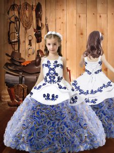 Ball Gowns Little Girls Pageant Dress Wholesale Multi-color Straps Fabric With Rolling Flowers Sleeveless Floor Length Lace Up