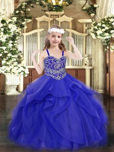 Enchanting Floor Length Blue Pageant Gowns For Girls Straps Sleeveless Lace Up