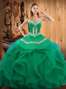 Organza Sleeveless Floor Length Sweet 16 Dress and Embroidery and Ruffles