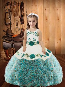 Multi-color Straps Lace Up Embroidery and Ruffles Kids Formal Wear Sleeveless