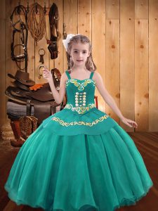 Customized Teal Sleeveless Organza Lace Up Pageant Dress for Teens for Party and Sweet 16 and Quinceanera and Wedding Party