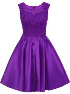 Lovely Scoop Sleeveless Vestidos de Damas Mini Length Lace Purple Satin