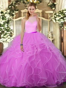 On Sale Floor Length Backless Quince Ball Gowns Lilac for Sweet 16 and Quinceanera with Ruffles