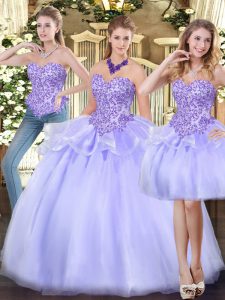 Floor Length Lavender Quinceanera Dresses Sweetheart Sleeveless Zipper