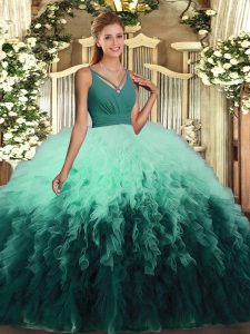 Multi-color Ball Gowns Ruffles Ball Gown Prom Dress Backless Organza Sleeveless Floor Length