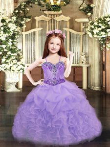 Fashionable Floor Length Lace Up Winning Pageant Gowns Lavender for Party and Quinceanera with Beading and Ruffles and Pick Ups