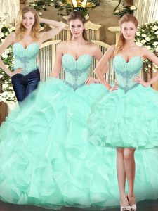 Lovely Ball Gowns 15th Birthday Dress Apple Green Sweetheart Organza Sleeveless Floor Length Lace Up